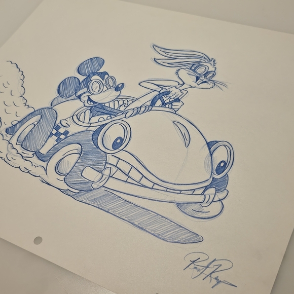 Disney Amblin WB Mickey Bugs Benny the Cab Roger Rabbit Drawing/Sketch signed - Picture 2 of 8